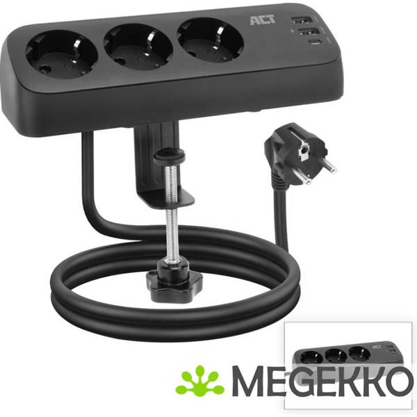 Grote foto act stekkerdoos met 3 type f stopcontacten 30w power delivery usb type c a poorten kabellengte 1 computers en software overige
