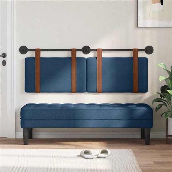 Grote foto vidaxl hangend hoofdeinde effen blauw 150 x 55 x 5 cm antiek pu antiek en kunst stoelen en banken