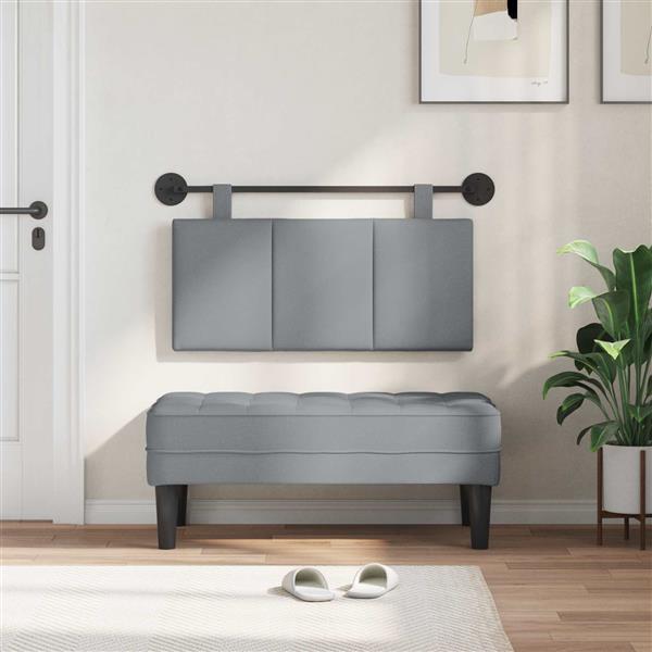 Grote foto vidaxl hangend hoofdeinde gestreept lichtgrijs 90 x 55 x 5 cm stof antiek en kunst stoelen en banken