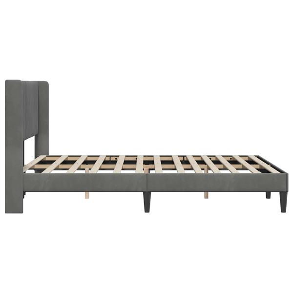 Grote foto vidaxl bedframe met hoofdeinde donkergrijs 160 x 200 cm fluweel antiek en kunst stoelen en banken