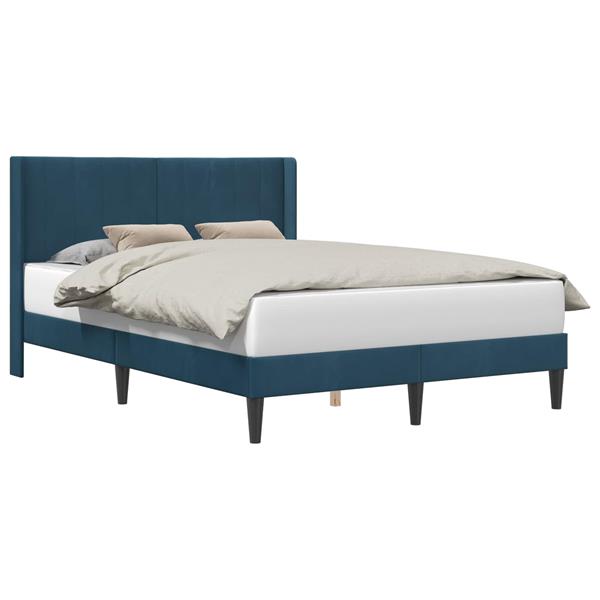 Grote foto vidaxl bedframe met hoofdeinde blauw 140 x 200 cm fluweel antiek en kunst stoelen en banken