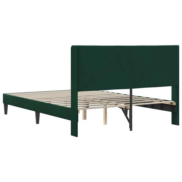 Grote foto vidaxl bedframe met hoofdeinde donkergroen 140 x 190 cm fluweel antiek en kunst stoelen en banken
