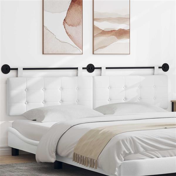 Grote foto vidaxl hangend hoofdeinde wandgemonteerd wit 210 x 55 x 5 cm stof antiek en kunst stoelen en banken