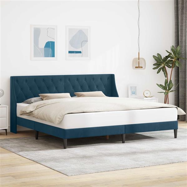 Grote foto vidaxl bedframe met hoofdeinde blauw 180 x 200 cm fluweel antiek en kunst stoelen en banken