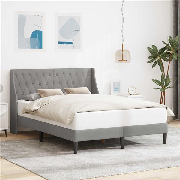 Grote foto vidaxl bedframe met hoofdeinde lichtgrijs 160 x 200 cm fluweel antiek en kunst stoelen en banken