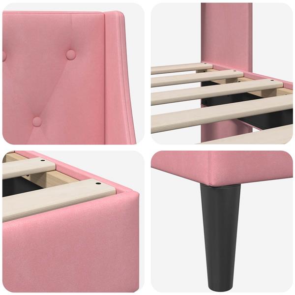 Grote foto vidaxl bedframe met hoofdeinde roze 140 x 200 cm fluweel antiek en kunst stoelen en banken