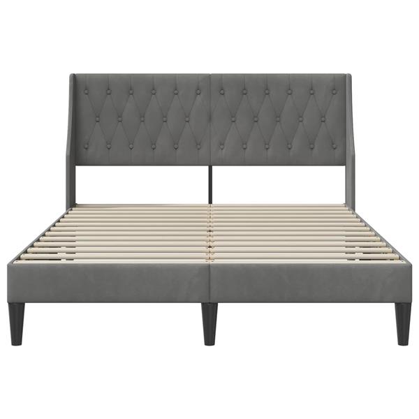 Grote foto vidaxl bedframe met hoofdeinde donkergrijs 140 x 200 cm fluweel antiek en kunst stoelen en banken