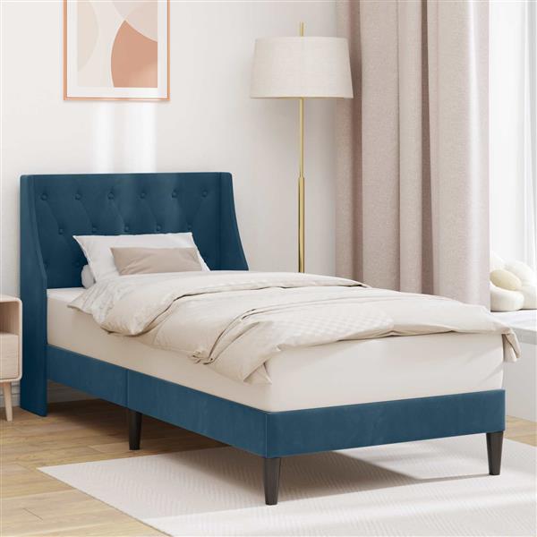 Grote foto vidaxl bedframe met hoofdeinde blauw 100 x 200 cm fluweel antiek en kunst stoelen en banken