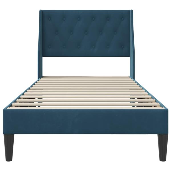 Grote foto vidaxl bedframe met hoofdeinde blauw 100 x 200 cm fluweel antiek en kunst stoelen en banken