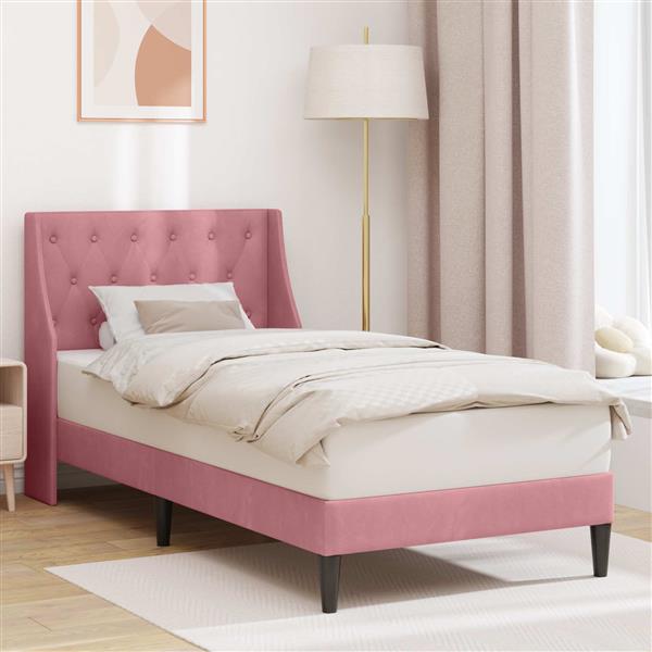 Grote foto vidaxl bedframe met hoofdeinde roze 100 x 200 cm fluweel antiek en kunst stoelen en banken
