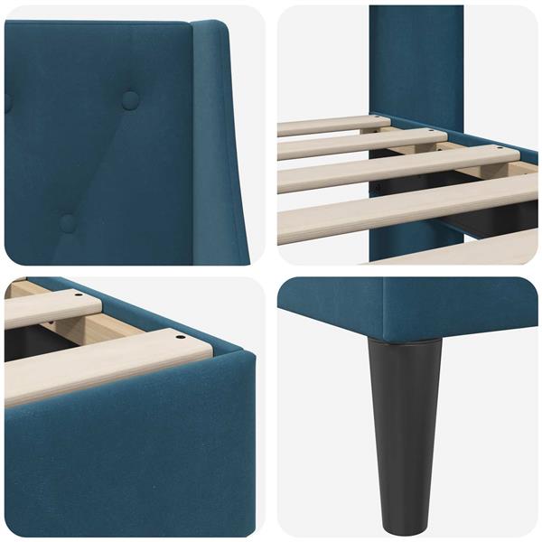 Grote foto vidaxl bedframe met hoofdeinde blauw 90 x 200 cm fluweel antiek en kunst stoelen en banken