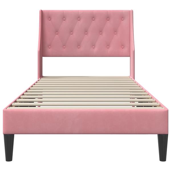 Grote foto vidaxl bedframe met hoofdeinde roze 90 x 190 cm fluweel antiek en kunst stoelen en banken