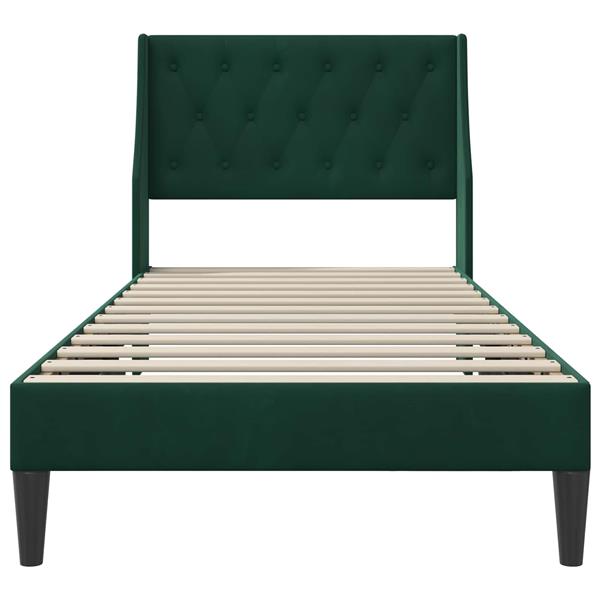 Grote foto vidaxl bedframe met hoofdeinde donkergroen 90 x 190 cm fluweel antiek en kunst stoelen en banken