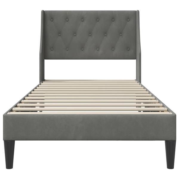 Grote foto vidaxl bedframe met hoofdeinde donkergrijs 90 x 190 cm fluweel antiek en kunst stoelen en banken