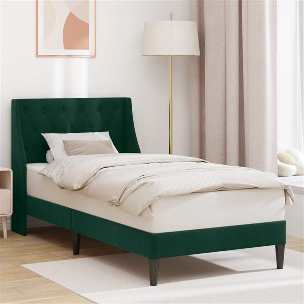 Grote foto vidaxl bedframe met hoofdeinde donkergroen 80 x 200 cm fluweel antiek en kunst stoelen en banken