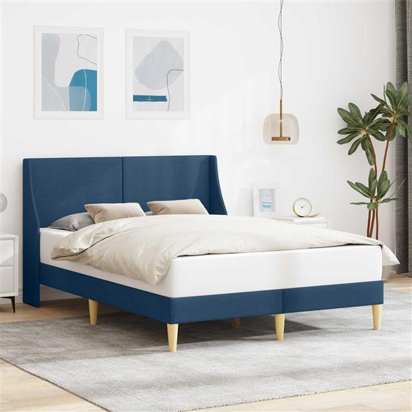 Grote foto vidaxl bedframe effen met hoofdeinde blauw 120 x 190 cm stof antiek en kunst stoelen en banken