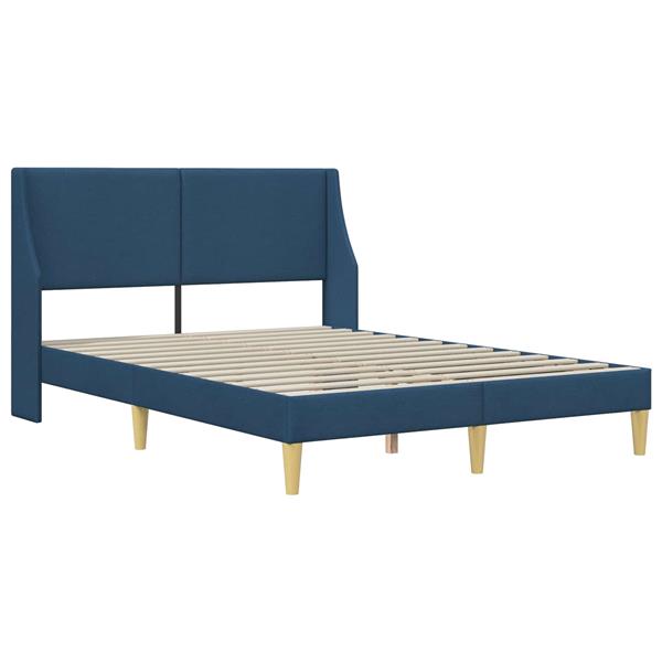 Grote foto vidaxl bedframe effen met hoofdeinde blauw 120 x 190 cm stof antiek en kunst stoelen en banken