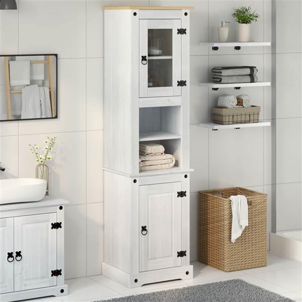 Grote foto vidaxl badkamerkast met plank wit 50 x 40 x 185 cm massief grenenhout huis en inrichting complete badkamers
