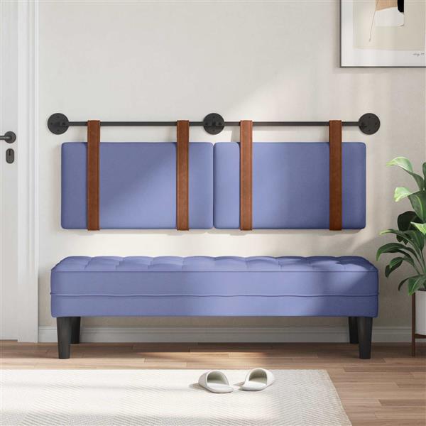 Grote foto vidaxl hangend hoofdeinde effen jeans blauw 130 x 55 x 5 cm antiek pu antiek en kunst stoelen en banken