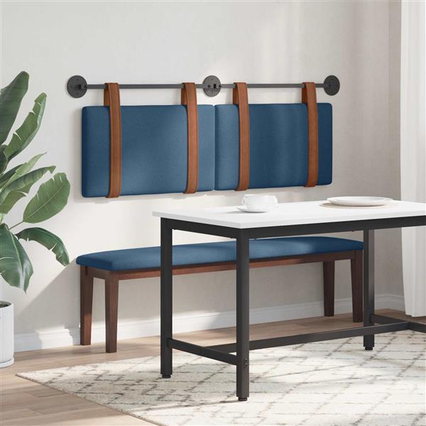 Grote foto vidaxl hangend hoofdeinde effen blauw 130 x 55 x 5 cm antiek pu antiek en kunst stoelen en banken