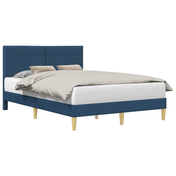 Grote foto vidaxl bedframe met hoofdeinde blauw 160 x 200 cm stof antiek en kunst stoelen en banken