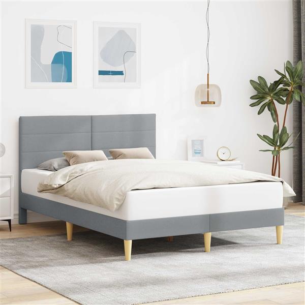Grote foto vidaxl bedframe met hoofdeinde lichtgrijs 160 x 200 cm stof antiek en kunst stoelen en banken