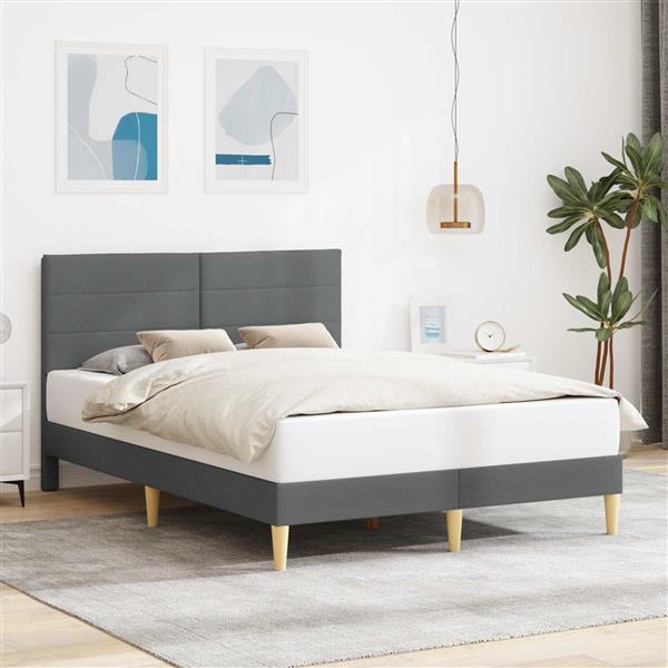Grote foto vidaxl bedframe met hoofdeinde donkergrijs 140 x 190 cm stof antiek en kunst stoelen en banken