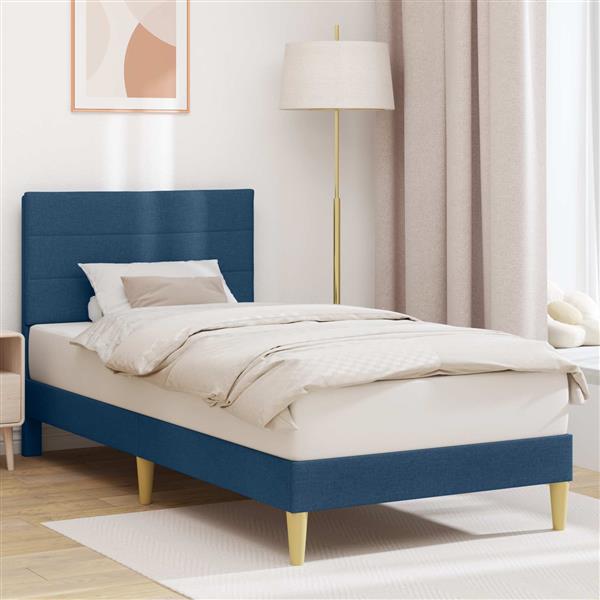 Grote foto vidaxl bedframe met hoofdeinde blauw 100 x 200 cm stof antiek en kunst stoelen en banken