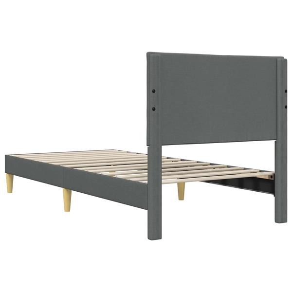Grote foto vidaxl bedframe met hoofdeinde donkergrijs 100 x 200 cm stof antiek en kunst stoelen en banken