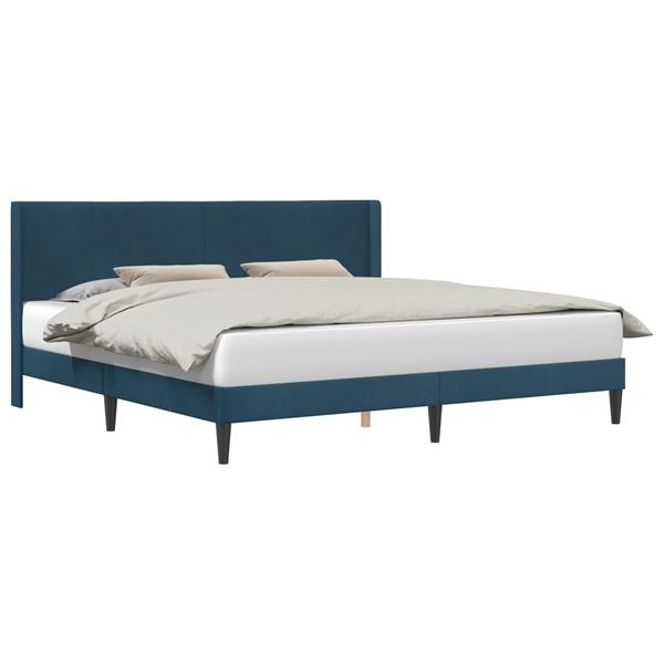 Grote foto vidaxl bedframe met hoofdeinde blauw 200 x 200 cm fluweel antiek en kunst stoelen en banken