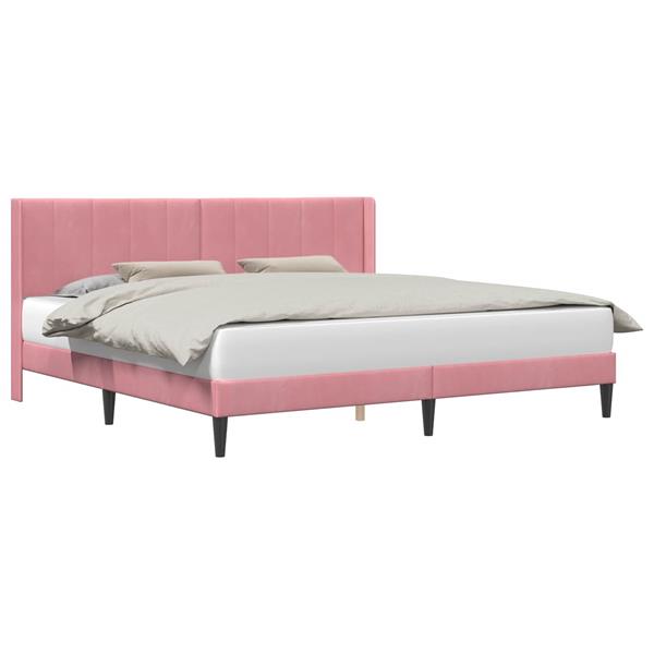 Grote foto vidaxl bedframe met hoofdeinde roze 200 x 200 cm fluweel antiek en kunst stoelen en banken