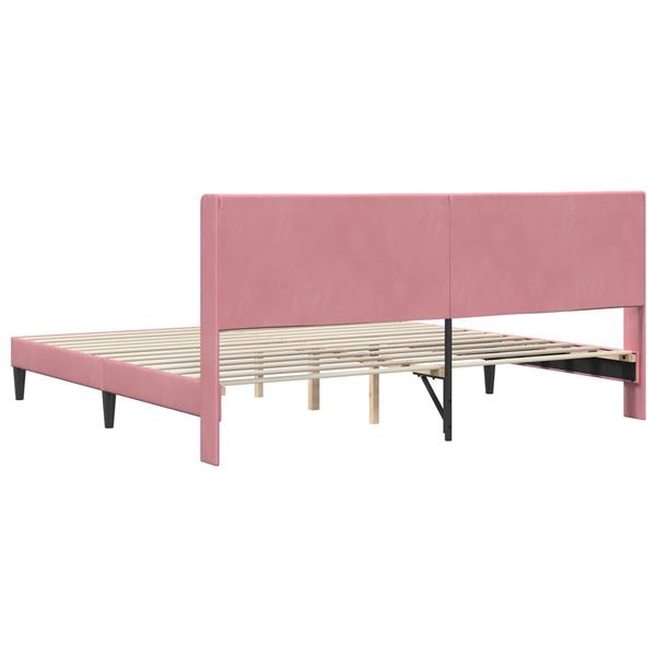 Grote foto vidaxl bedframe met hoofdeinde roze 200 x 200 cm fluweel antiek en kunst stoelen en banken