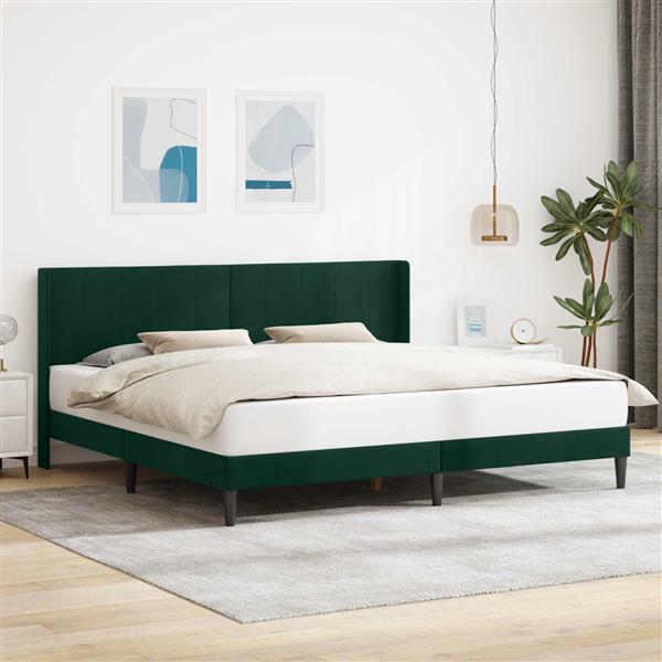 Grote foto vidaxl bedframe met hoofdeinde donkergroen 180 x 200 cm fluweel antiek en kunst stoelen en banken