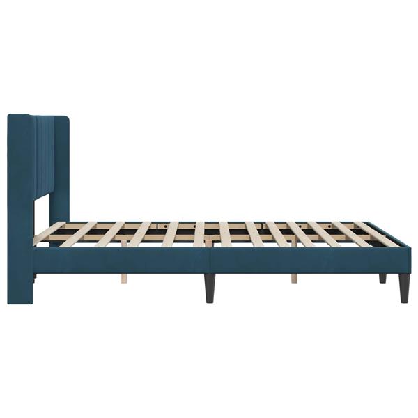 Grote foto vidaxl bedframe met hoofdeinde blauw 140 x 190 cm fluweel antiek en kunst stoelen en banken