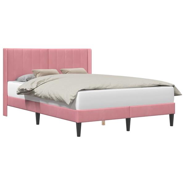 Grote foto vidaxl bedframe met hoofdeinde roze 140 x 190 cm fluweel antiek en kunst stoelen en banken