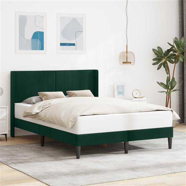 Grote foto vidaxl bedframe met hoofdeinde donkergroen 140 x 190 cm fluweel antiek en kunst stoelen en banken