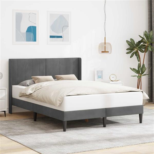 Grote foto vidaxl bedframe met hoofdeinde donkergrijs 120 x 190 cm fluweel antiek en kunst stoelen en banken