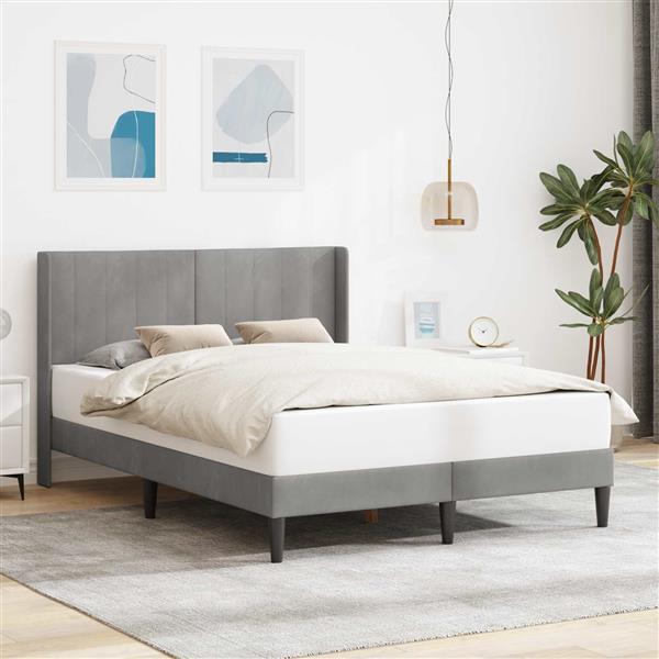 Grote foto vidaxl bedframe met hoofdeinde lichtgrijs 120 x 190 cm fluweel antiek en kunst stoelen en banken