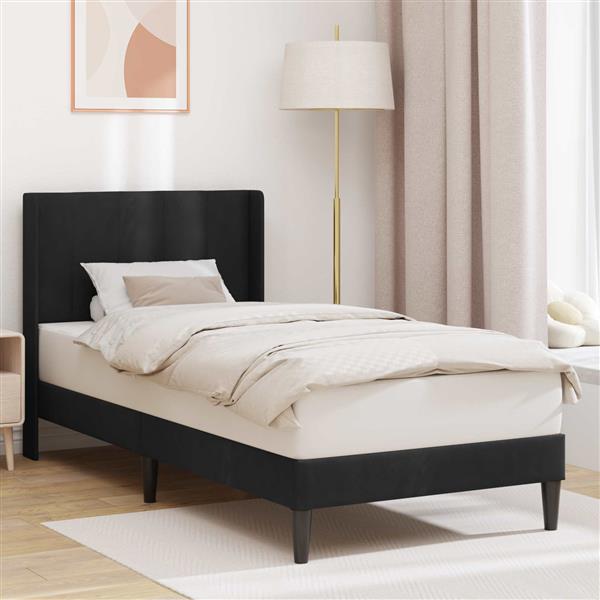 Grote foto vidaxl bedframe met hoofdeinde zwart 90 x 200 cm fluweel antiek en kunst stoelen en banken