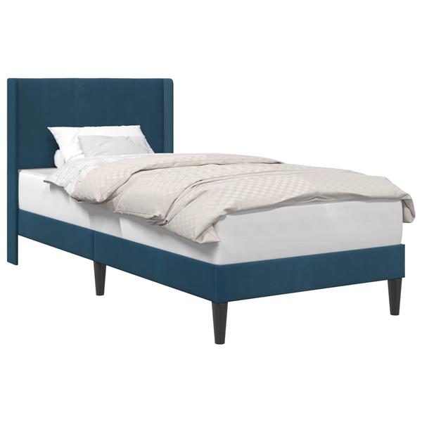 Grote foto vidaxl bedframe met hoofdeinde blauw 80 x 200 cm fluweel antiek en kunst stoelen en banken