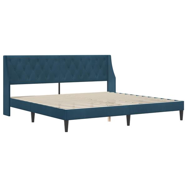 Grote foto vidaxl bedframe met hoofdeinde blauw 180 x 200 cm fluweel antiek en kunst stoelen en banken