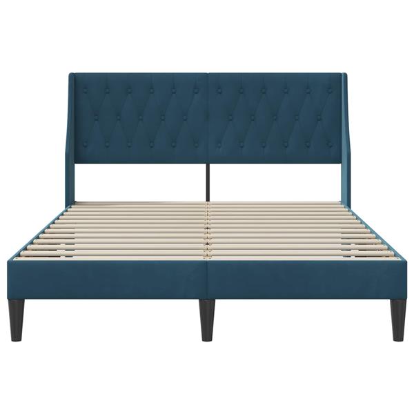 Grote foto vidaxl bedframe met hoofdeinde blauw 160 x 200 cm fluweel antiek en kunst stoelen en banken