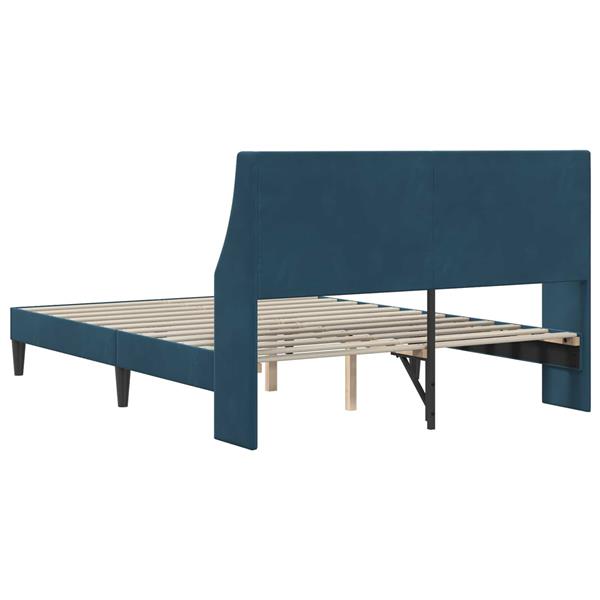 Grote foto vidaxl bedframe met hoofdeinde blauw 160 x 200 cm fluweel antiek en kunst stoelen en banken