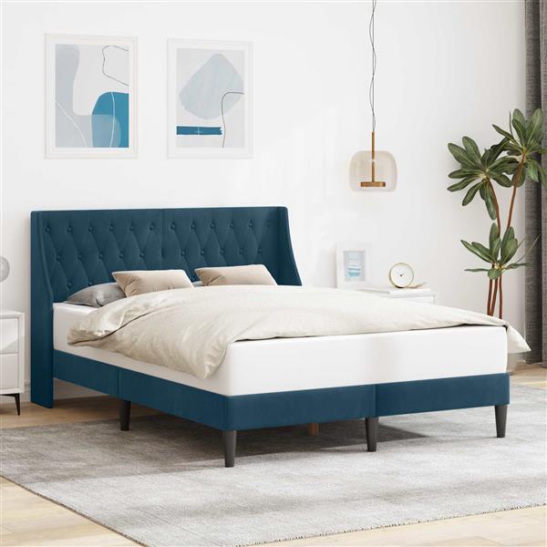Grote foto vidaxl bedframe met hoofdeinde blauw 120 x 200 cm fluweel antiek en kunst stoelen en banken
