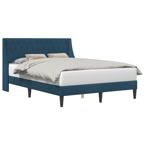 Grote foto vidaxl bedframe met hoofdeinde blauw 120 x 190 cm fluweel antiek en kunst stoelen en banken