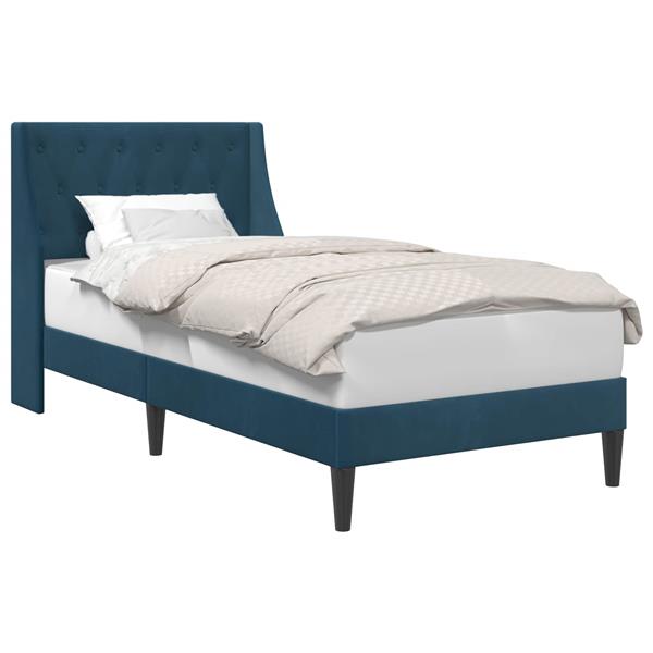 Grote foto vidaxl bedframe met hoofdeinde blauw 100 x 200 cm fluweel antiek en kunst stoelen en banken