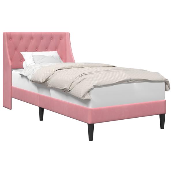 Grote foto vidaxl bedframe met hoofdeinde roze 100 x 200 cm fluweel antiek en kunst stoelen en banken