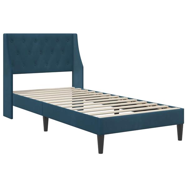 Grote foto vidaxl bedframe met hoofdeinde blauw 90 x 200 cm fluweel antiek en kunst stoelen en banken