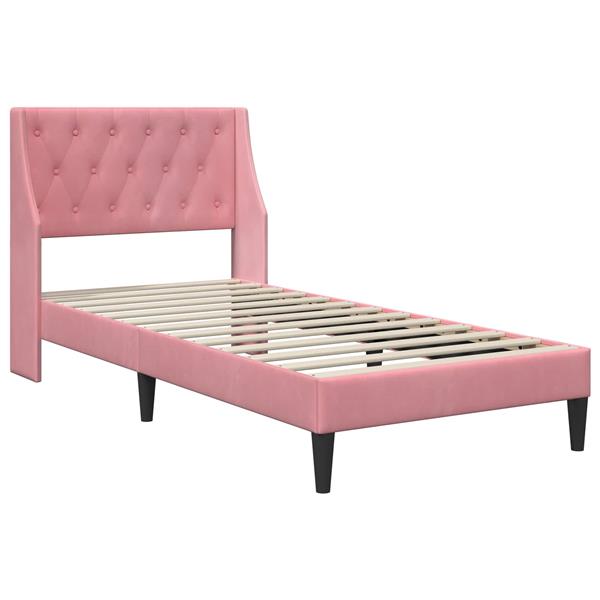 Grote foto vidaxl bedframe met hoofdeinde roze 90 x 190 cm fluweel antiek en kunst stoelen en banken