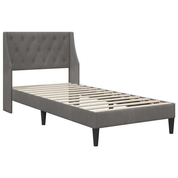 Grote foto vidaxl bedframe met hoofdeinde donkergrijs 90 x 190 cm fluweel antiek en kunst stoelen en banken